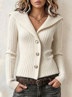 Wide Lapel Ribbed Fitted Knit Cardigan