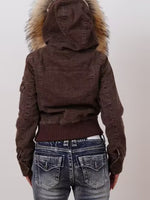 Casual Faux Fur-trimmed Hooded Bomber Jacket With Faux Shearling Lining