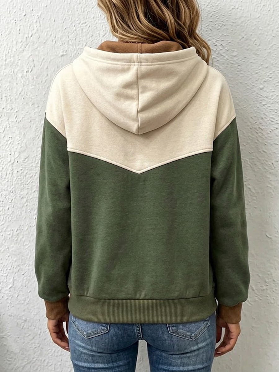 Casual Color-block Hooded Sweatshirt
