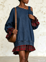 Edgy Buckle Strap Asymmetrical Denim Mini Dress