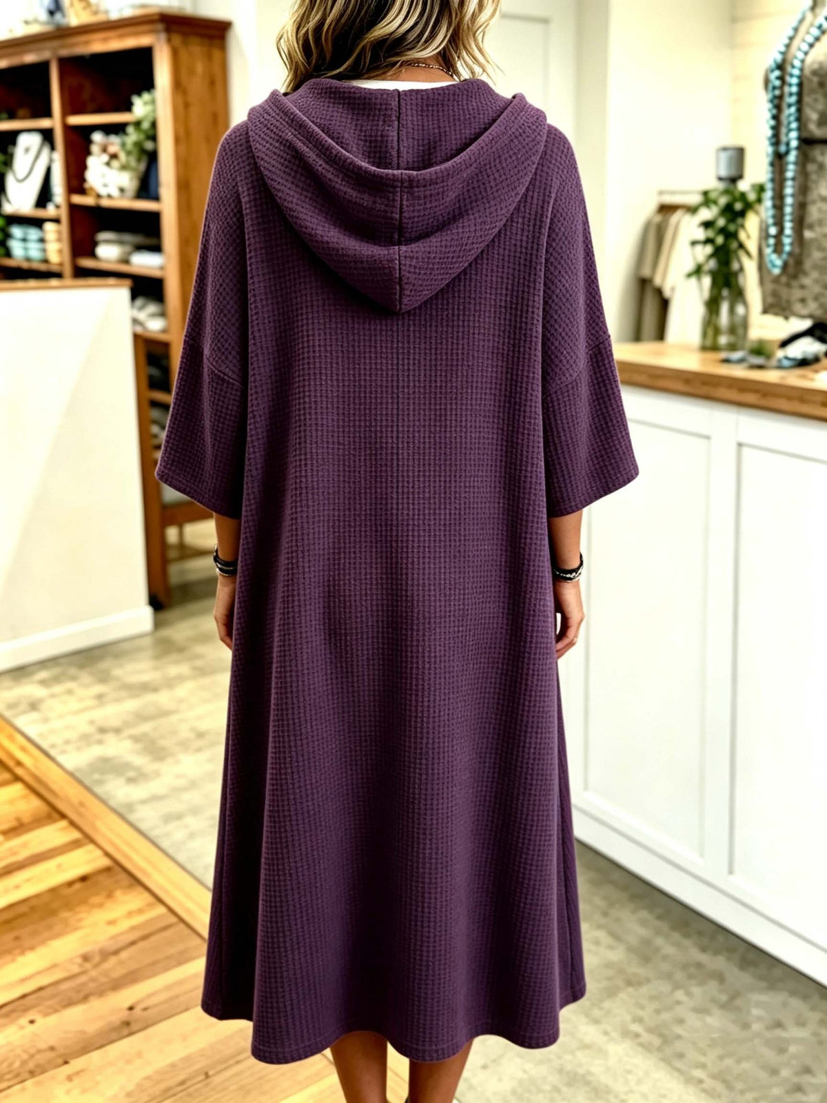 Relaxed-fit Casual Cotton Waffle-knit Hooded Dress