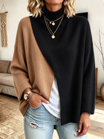 Casual Stylish Colorblock Ribbed Turtleneck Sweater