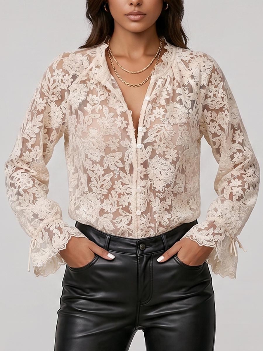 Women's Solid Color Round Neck Long Sleeve Casual Loose Embroidered Cardigan
