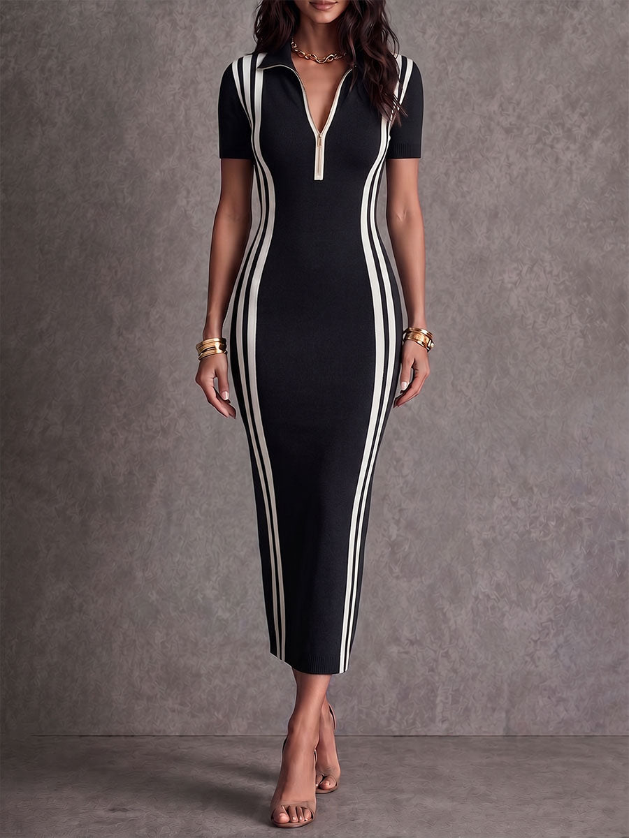 Women's Collared Short-sleeved Casual Slim-fit Bodycon Dress