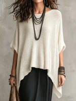 Women's Simple Oversized Knit Sweater With Asymmetrical Hem Design