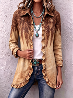 Boho Chic Vintage Feather Floral Ruffle Jacket
