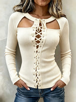Sleek Lace-Up Cutout Ribbed Top