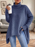 Women's Solid Color Stand Collar Long-sleeve Casual Loose Knit Top