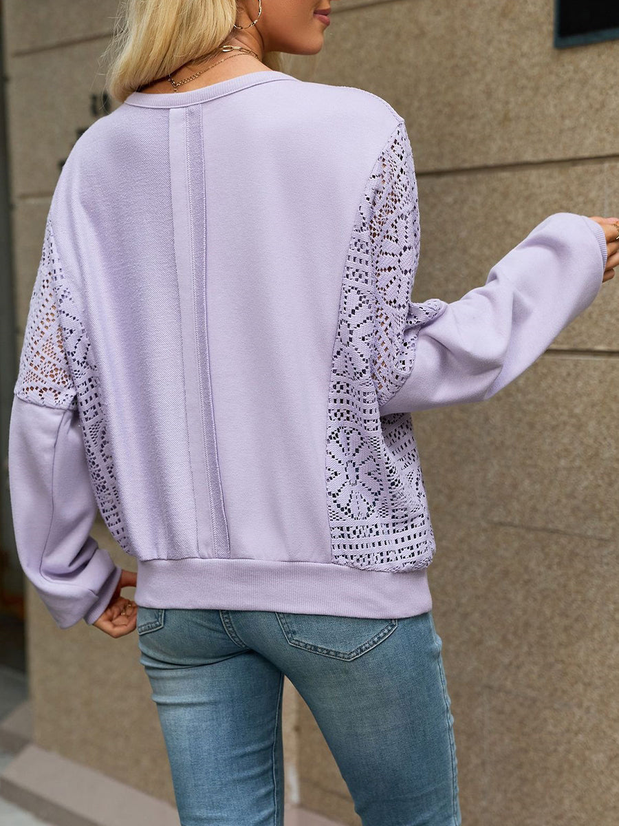 Casual Oversized Cotton Sweatshirt With Lace Paneling