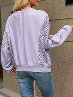 Casual Oversized Cotton Sweatshirt With Lace Paneling