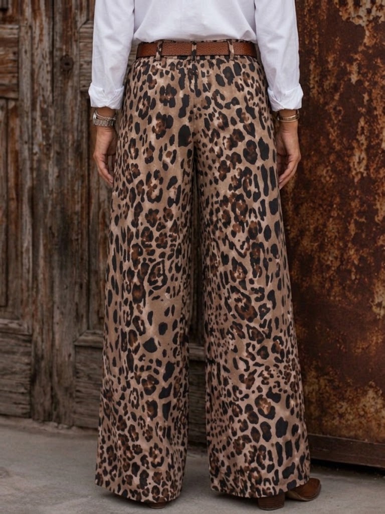 Casual Leopard-print Linen And Cotton Trousers