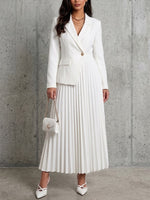 Blazer Collar Single Button Waist Pleated Midi Fake Two-piece Dress