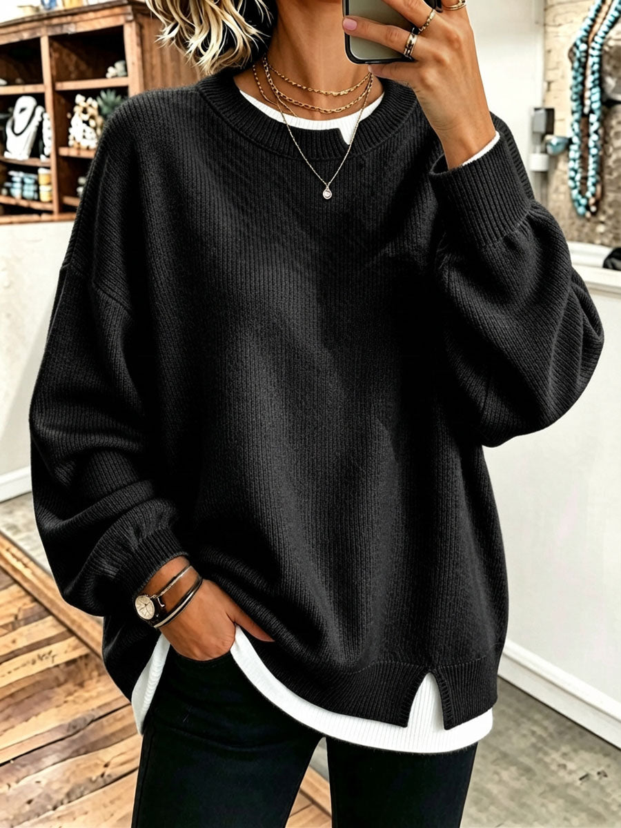 Cozy Oversized Casual Layered Fake Two-piece Sweater