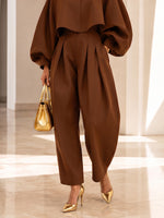 Sophisticated Rich Brown Pleated Wide-Leg Pants