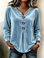 Elegant Soft Velvet Button-down Shirt Top