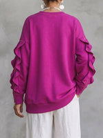 Loose-fit Sweatshirt With A Crew Neck, Ruffles, And Zipper Detailing