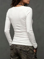 Women's Long Sleeve Ruched Top With Eyelet Neckline
