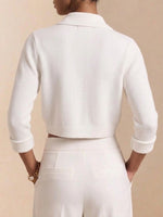 Large Metal‑button Collared Cropped Knit Cardigan