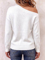 Women's Solid Color Off-shoulder Neck Long-sleeved Casual Loose Knit Pullover