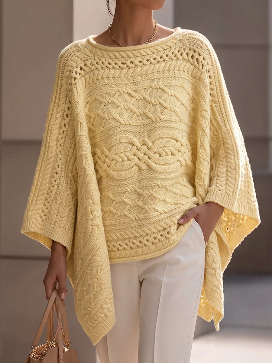 Comfortable Cable Knit Poncho Sweater