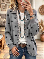 Women's Polka Dot Ruffle Trim Button Down Knit Cardigan