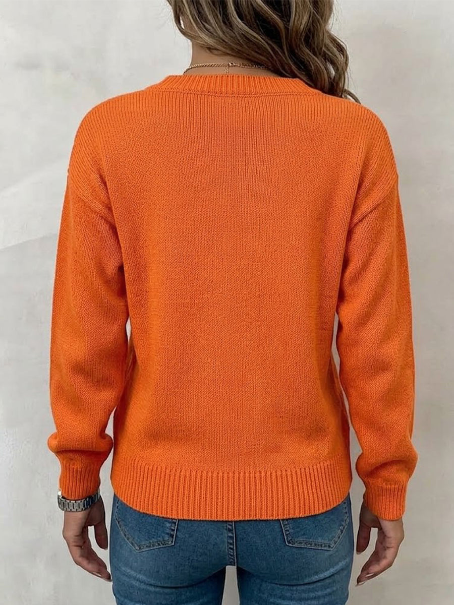 Halloween Solid-color Cutout Lantern-sleeve Pullover Sweater