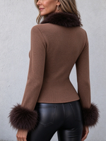 Cozy Stylish Vintage Knot Faux Fur Knit Top
