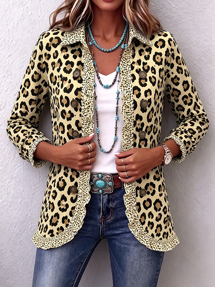 Chic Leopard Print Ruffled Jacket