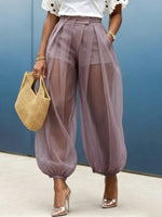 Loose, Semi-sheer, Solid-color Mesh-paneled Lantern Pants