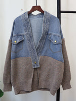 Relaxed, Laid-back Denim And Knit Patchwork Cardigan