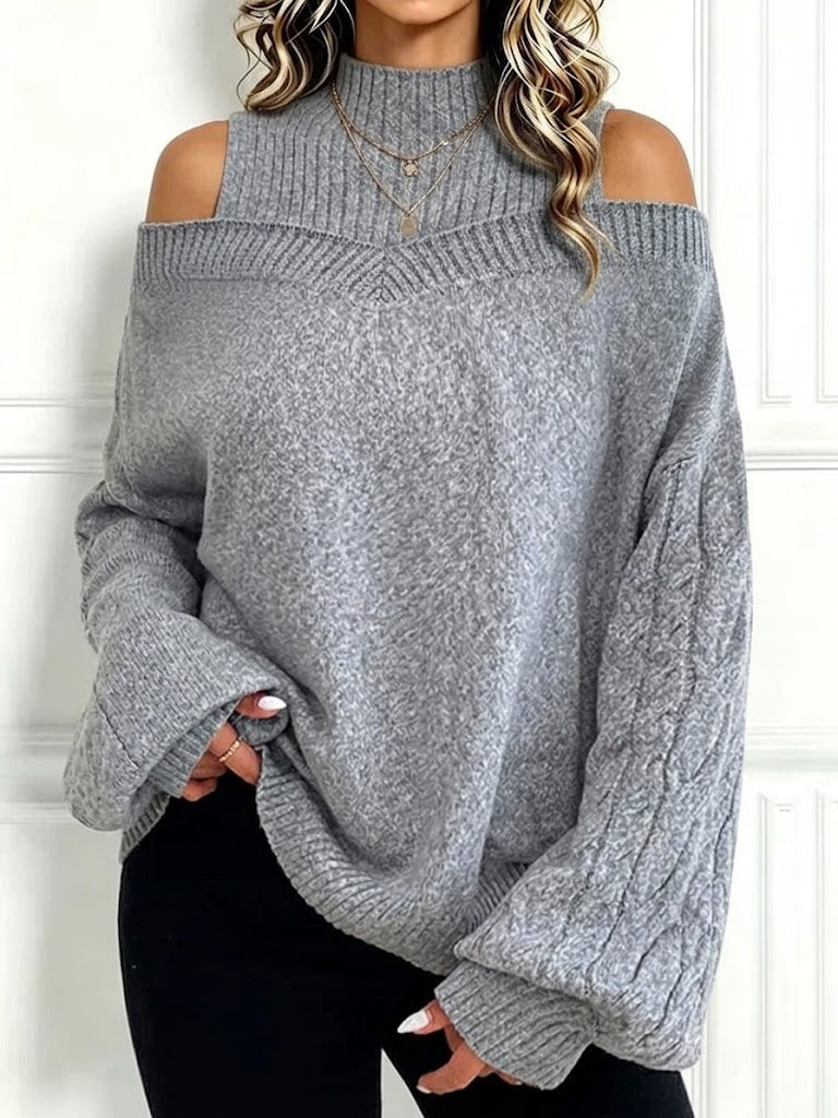 Loose-fit Mock-neck Knit Top With Lantern Sleeves
