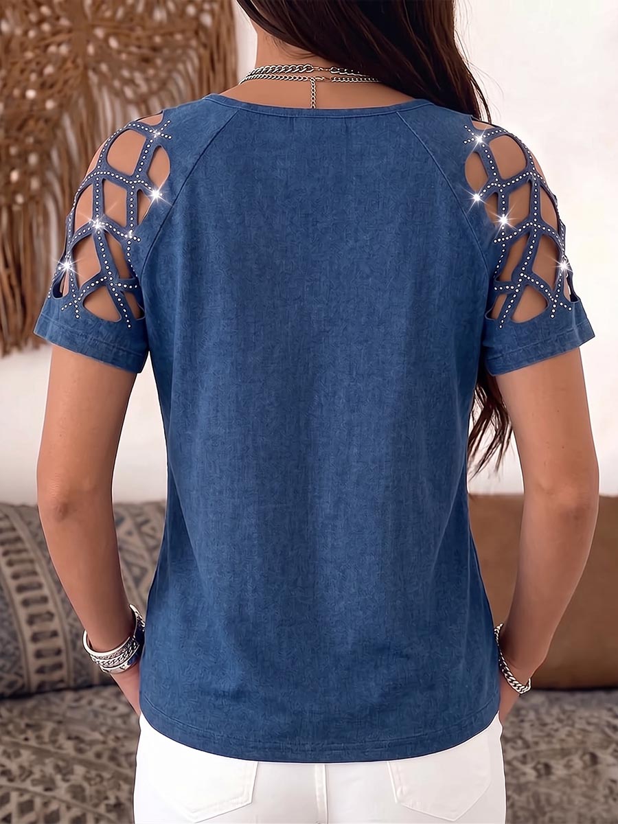 Women's V-neck Short-sleeved Casual Loose Denim Top