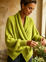 Chic Shawl Colla Lime Green Oversized Knitwear