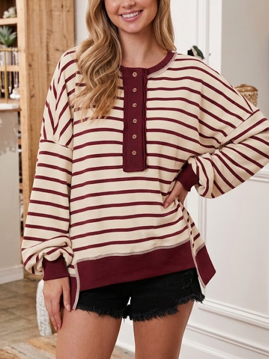 Color-block Loose Casual Long-sleeve Striped Button-up Sweatercolor-block Loose Casual Long-sleeve Striped Button-up Sweatercolor-block Loose Casual Long-sleeve Striped Button-up Sweater