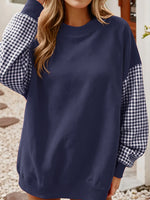 Chic Red Gingham Patchwork Crewneck Sweatshirt