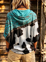 Women's Retro Abstract Print V-neck Short Sleeve Casual Loose Hooded Pullover