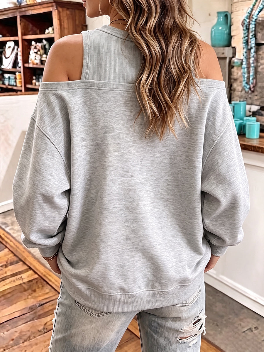 Trendy Cold-Shoulder Layered V-Neck Sweatshirt