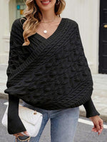 Women's Solid-color V-neck Long-sleeve Casual Loose Reversible Knit Top