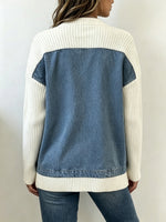 Casual Paneled Knit Denim Cardigan