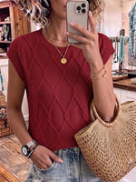 Solid-color Cable-knit Top With Batwing Sleeves And A Relaxed, Loose Fit