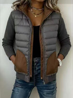Casual Quilted Hooded Jacket With Knit Panels