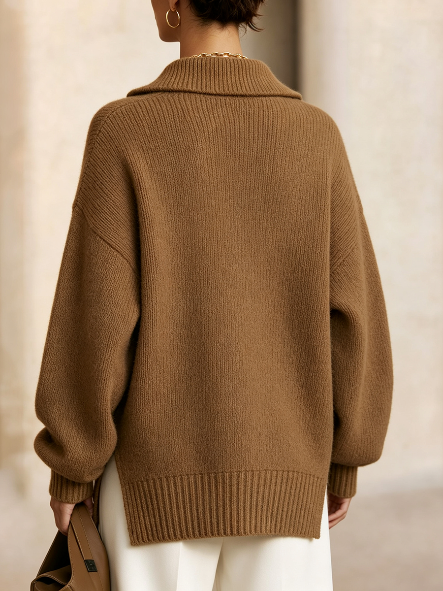 Stylish Asymmetrical Hem Half-zip Knit Top