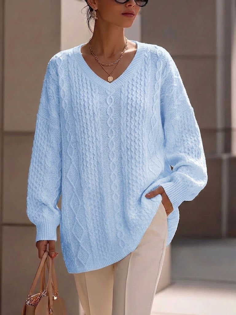 Loose-fit Cable-knit V-neck Sweater