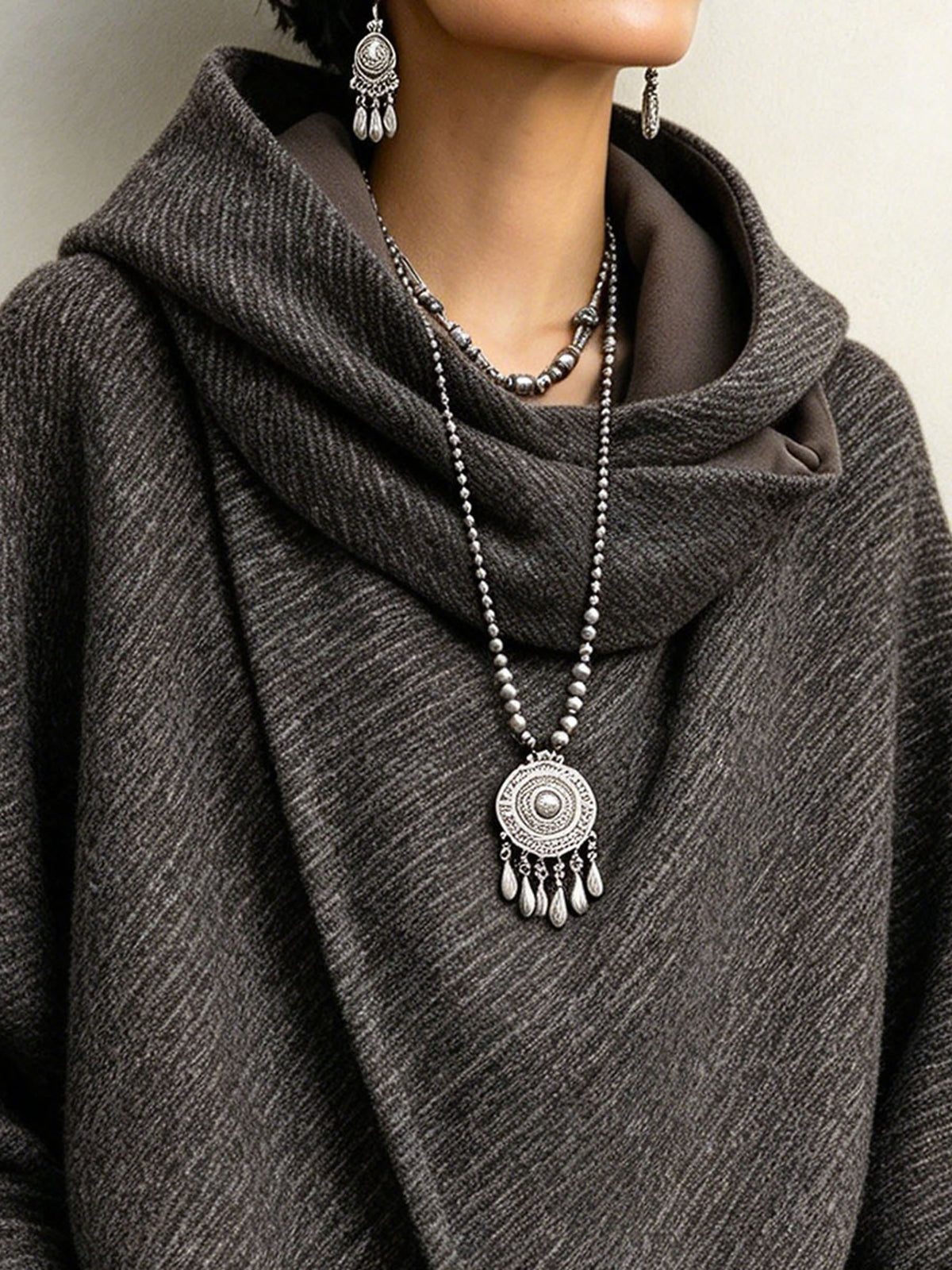 Oversized Asymmetrical Wool-blend Hooded Pullover Coat
