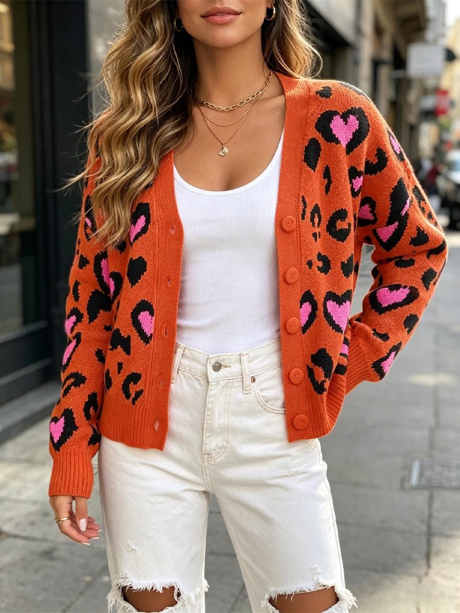 Loose And Cozy Leopard-print Knit Cardigan