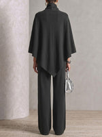 Two-piece Set Featuring A High-neck Cape-style Top And Wide-leg Trousers