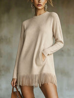 Chic Fringe-Hem Knit Sweater Tunic