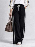 Casual Wide-leg Pants With Lace Trim And An Elastic Waist