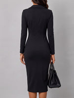 Women's Solid Color Suit Collar Long Sleeve Casual Slim Fit Bodycon Dress
