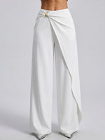 High Waist Twisted Metal Buckle Asymmetric Draped Wide Leg Pants